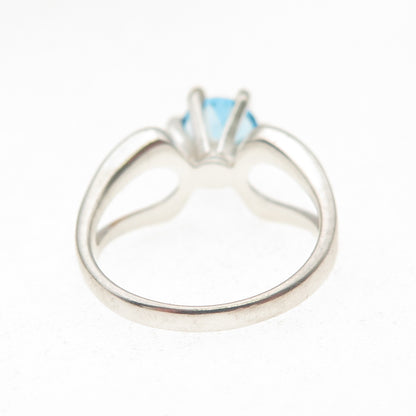 925 Sterling Silver Vintage Real Round-Cut Blue Topaz Modernist Ring Size 6.25