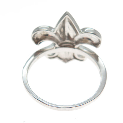 925 Sterling Silver Round-Cut Shaped C Z Fleur-de-Lis Ring Size 8.5
