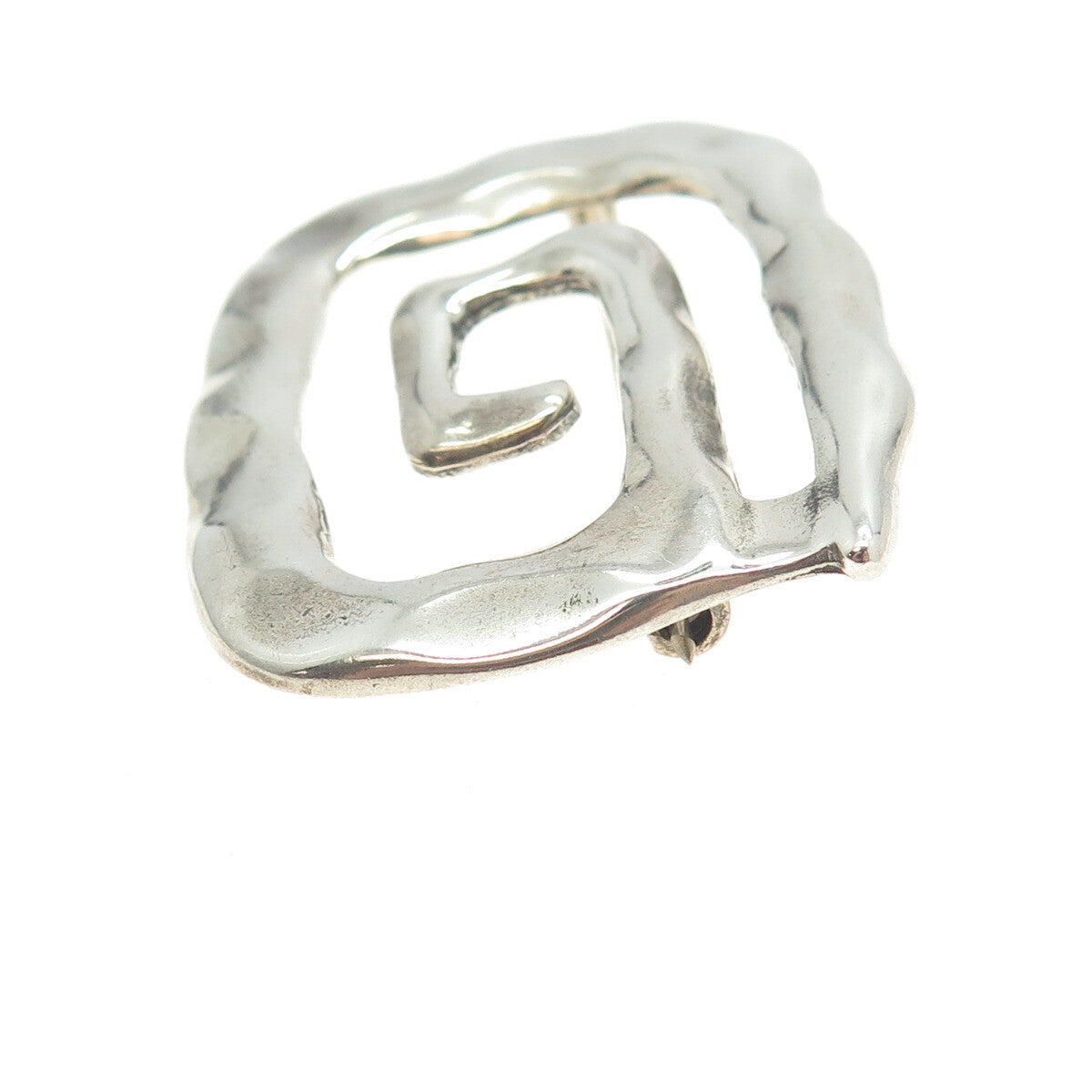925 Sterling Silver Vintage Hammered Spiral Modernist Pin Brooch