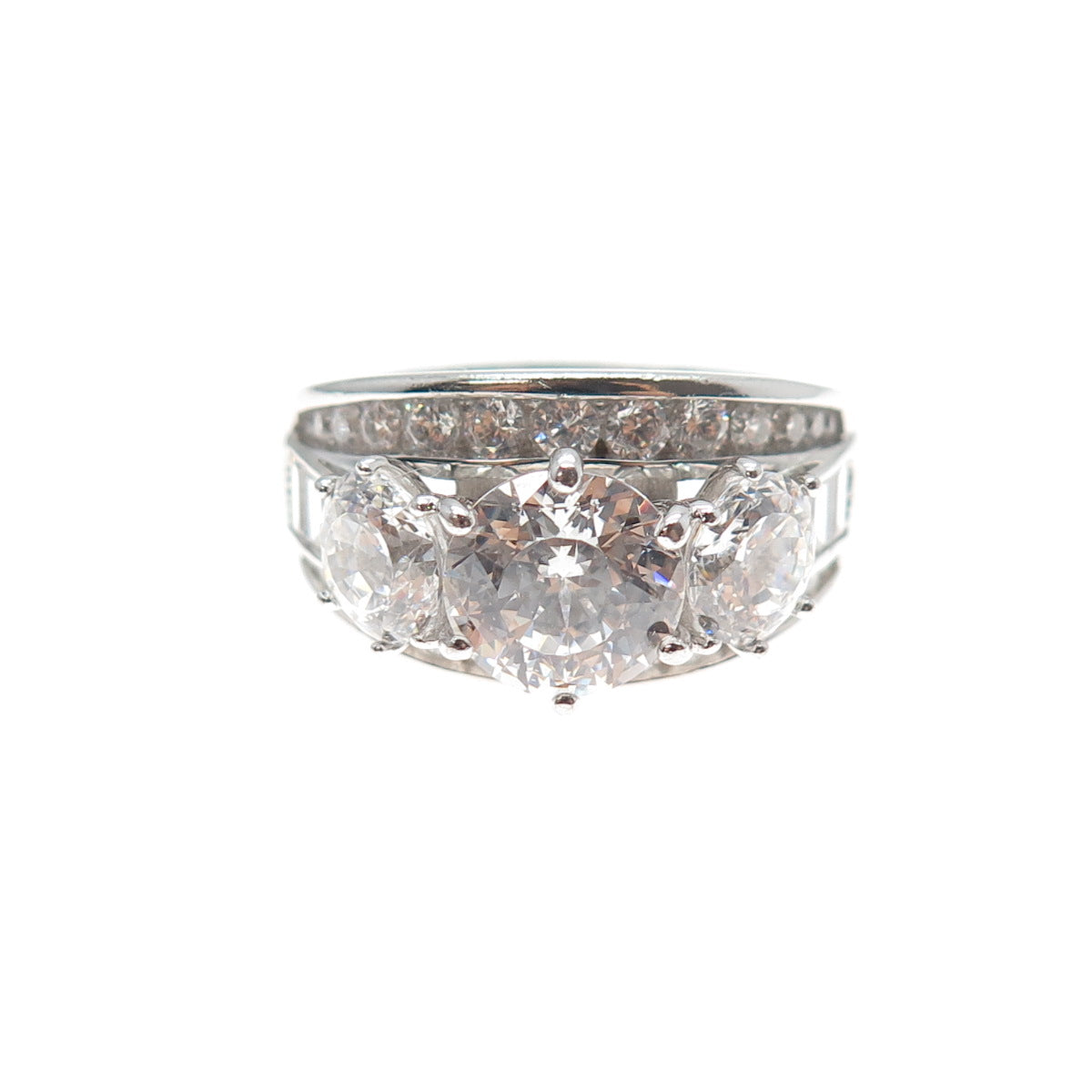 925 Sterling Silver Round-Cut C Z Sparkle Ring Size 8.25