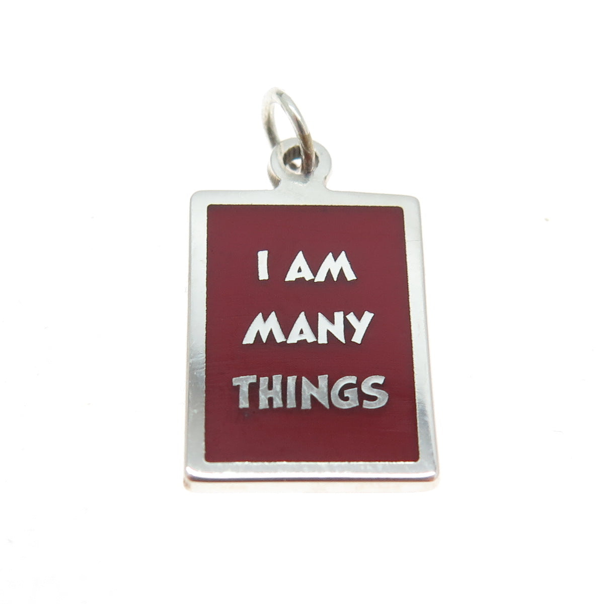 925 Sterling Silver Red Enamel "I Am Many Things" Minimalist Charm Pendant