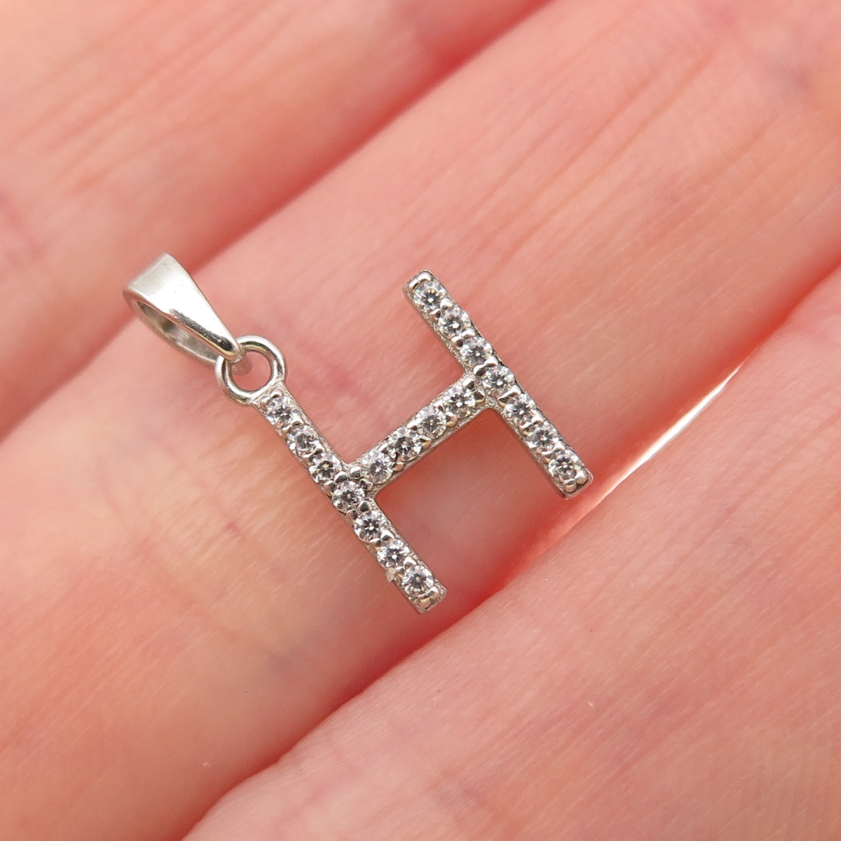 925 Sterling Silver Round-Cut C Z Letter H Initial Mini Charm Pendant