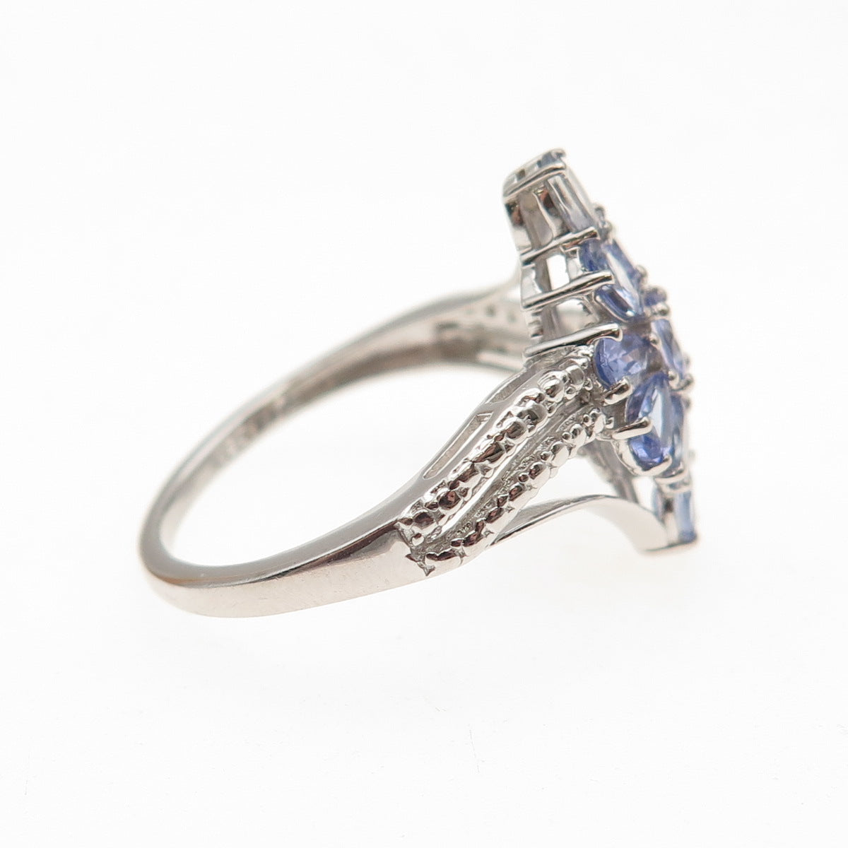 Chuck Clemency 925 Sterling Silver Real Oval & Pear-Cut Tanzanite Ring Size 8
