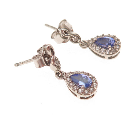 D'Joy 925 Sterling Silver Real Tanzanite & White Topaz Infinity Dangle Earrings
