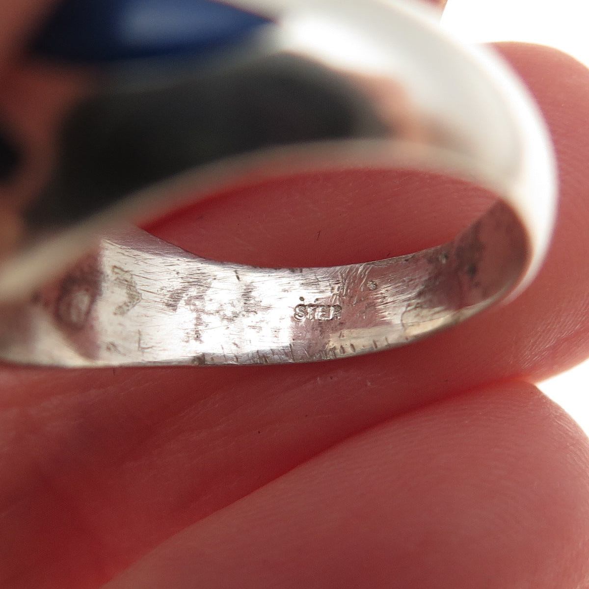 925 Sterling Silver Vintage Real Lapis Oxidized Dome Ring Size 4.5