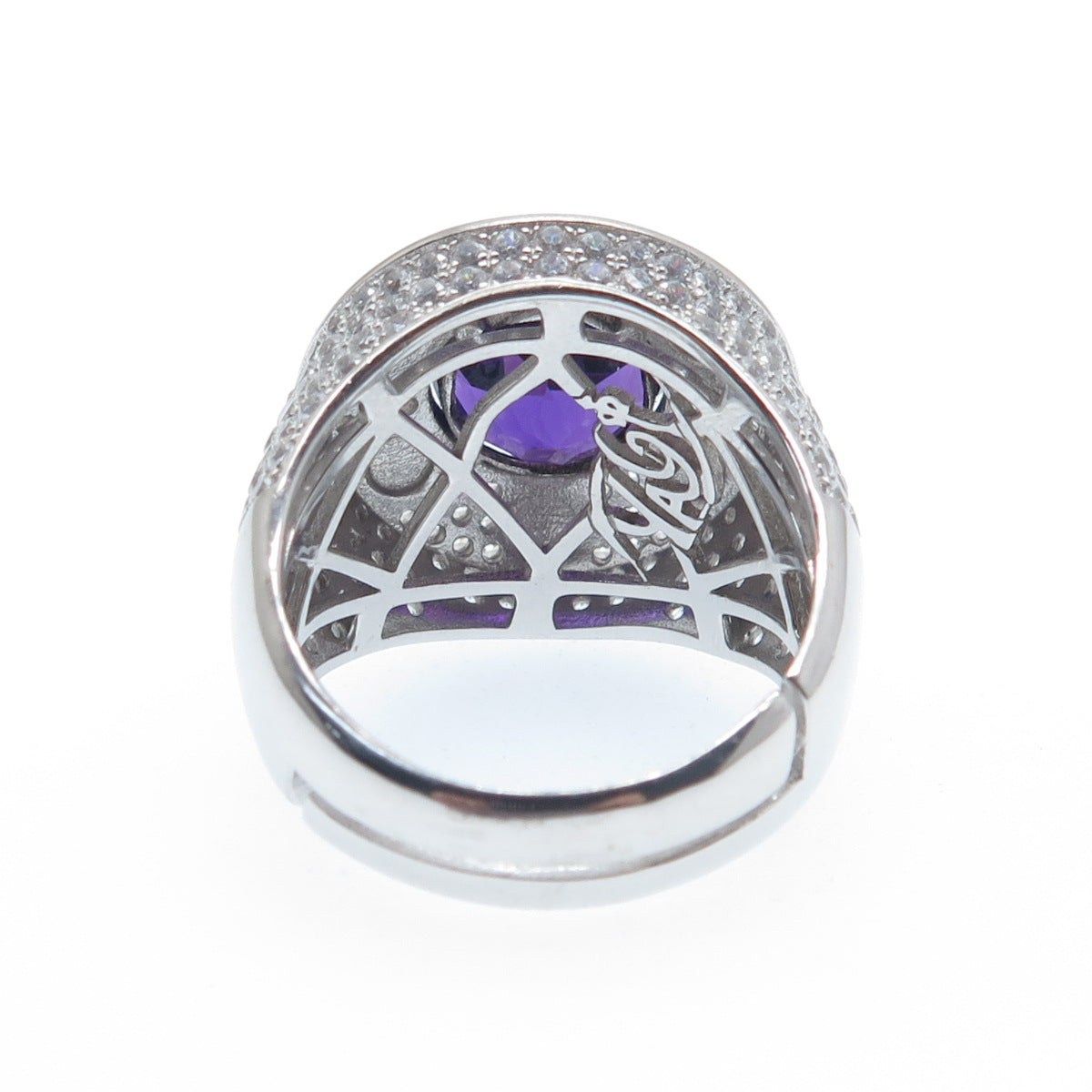 DESIGNS BY YAGI 925 Sterling Silver White & Purple C Z Sparkle Ring Size 10.5
