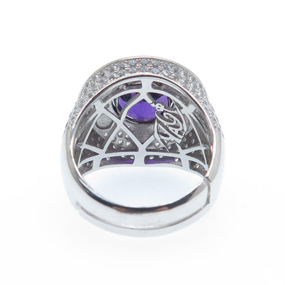 DESIGNS BY YAGI 925 Sterling Silver White & Purple C Z Sparkle Ring Size 10.5