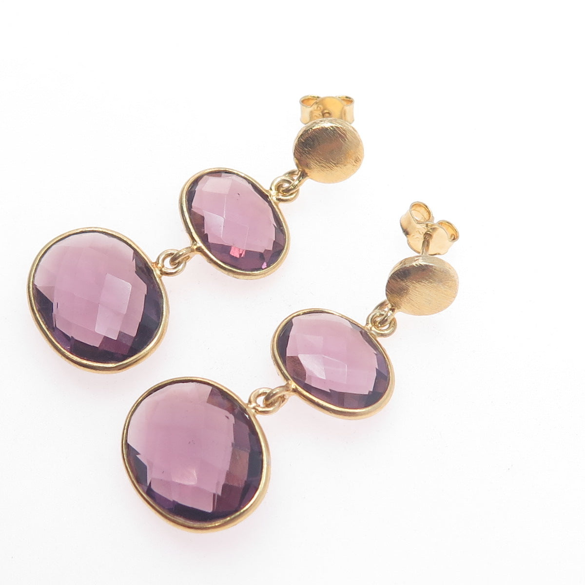 925 Sterling Silver Gold Plated Vintage Real Amethyst Modernist Dangle Earrings
