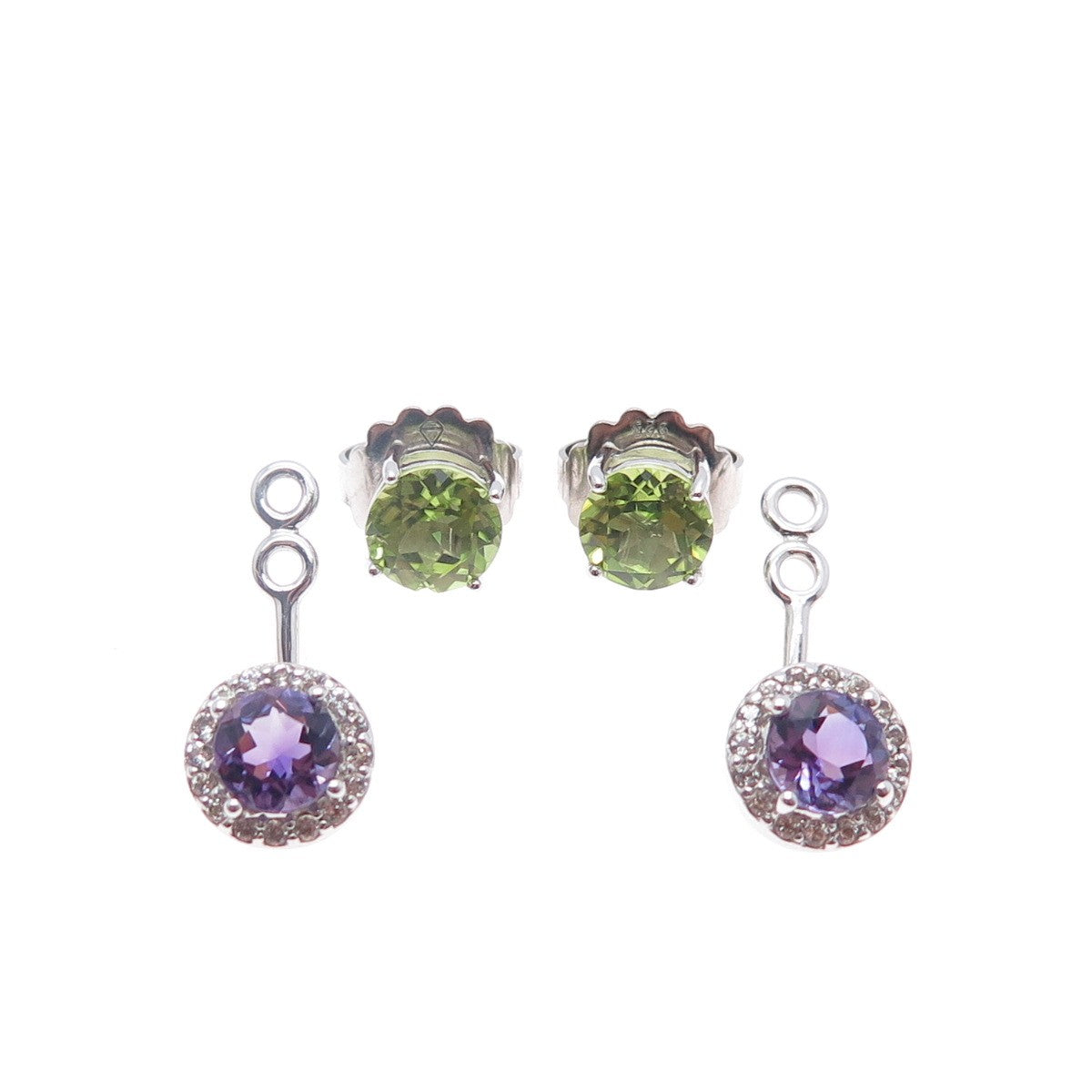 925 Sterling Silver Real Topaz Peridot Amethyst Interchangeable Jacket Earrings