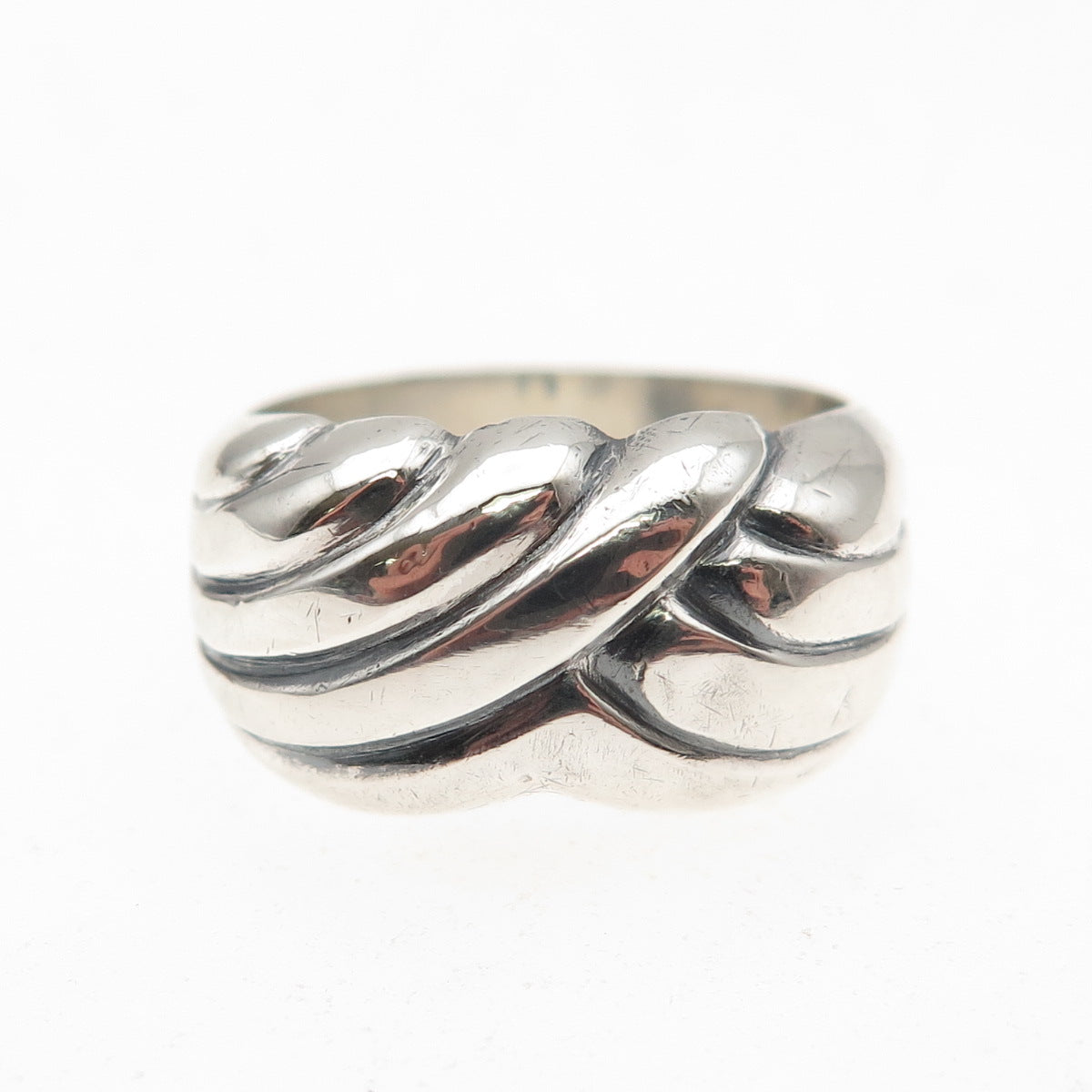 925 Sterling Silver Vintage Italy Modernist Ribbed Oxidized Ring Size 6.5