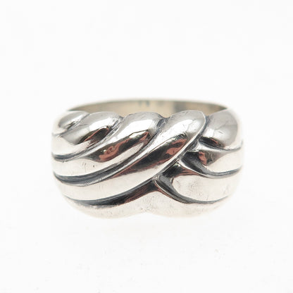 925 Sterling Silver Vintage Italy Modernist Ribbed Oxidized Ring Size 6.5