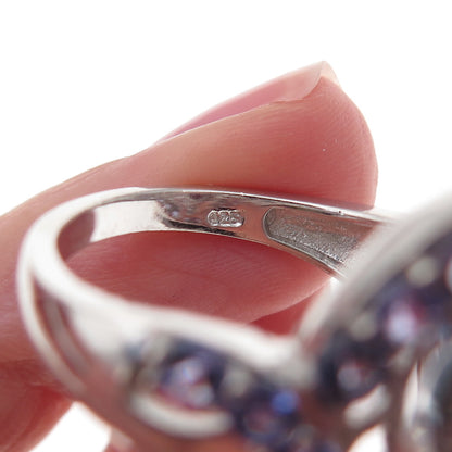Chuck Clemency 925 Sterling Silver Real Tanzanite & White Topaz Ring Size 8.25