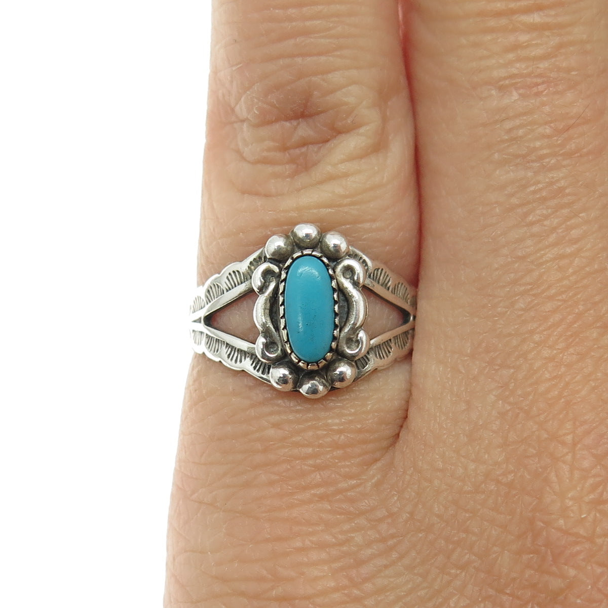 PACIFIC JEWELRY Old Pawn Sterling Silver Vintage Bisbee Turquoise Ring Size 5.25