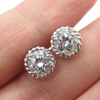 925 Sterling Silver Round-Cut C Z Roped Stud Earrings