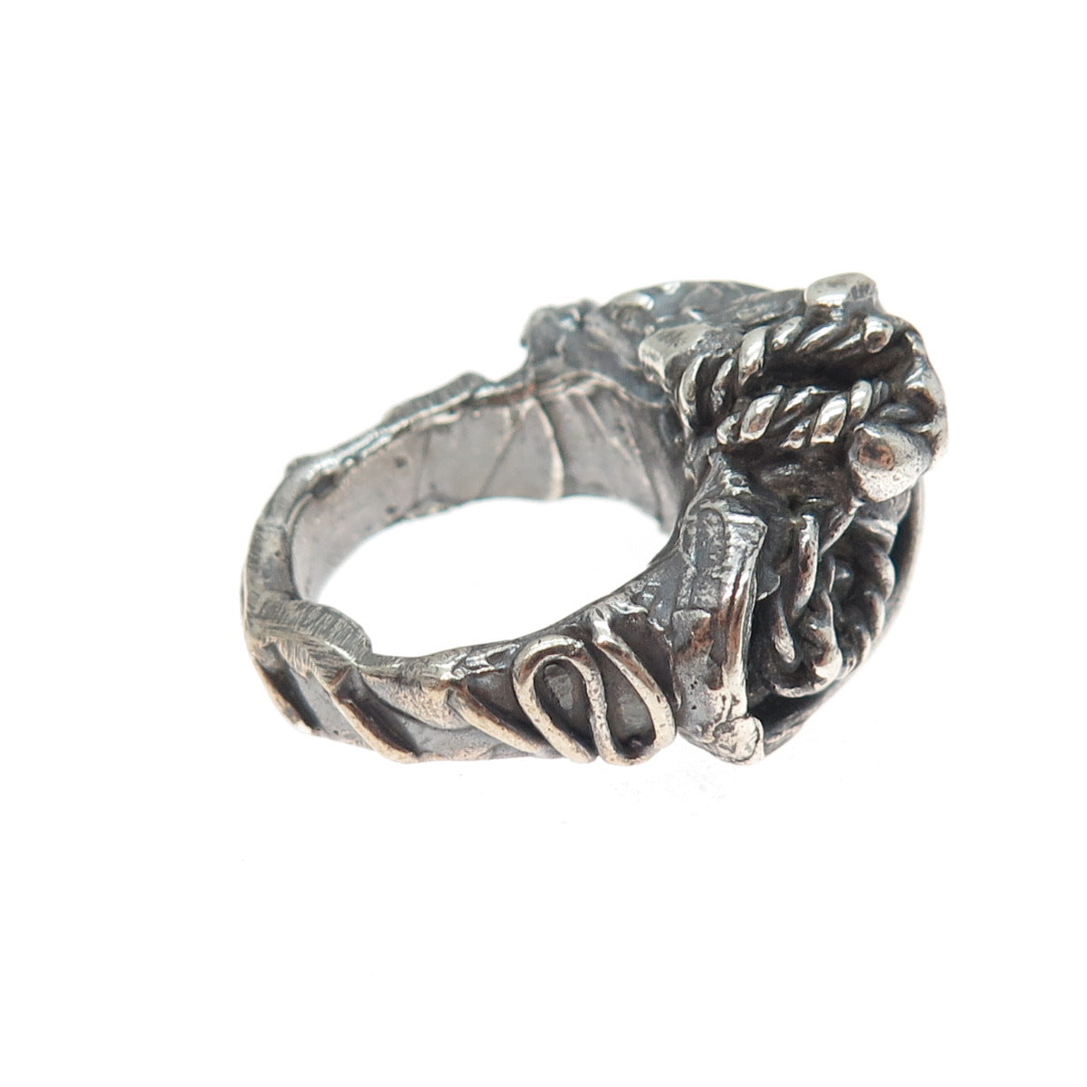 925 Sterling Silver Vintage Modernist Twisted Oxidized Ring Size 5
