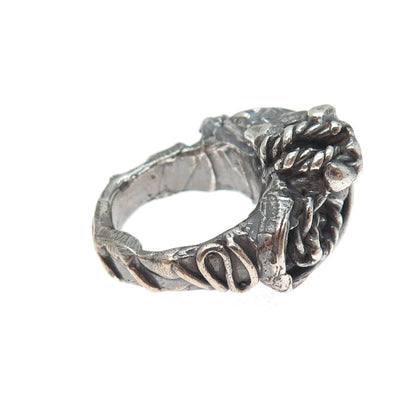 925 Sterling Silver Vintage Modernist Twisted Oxidized Ring Size 5