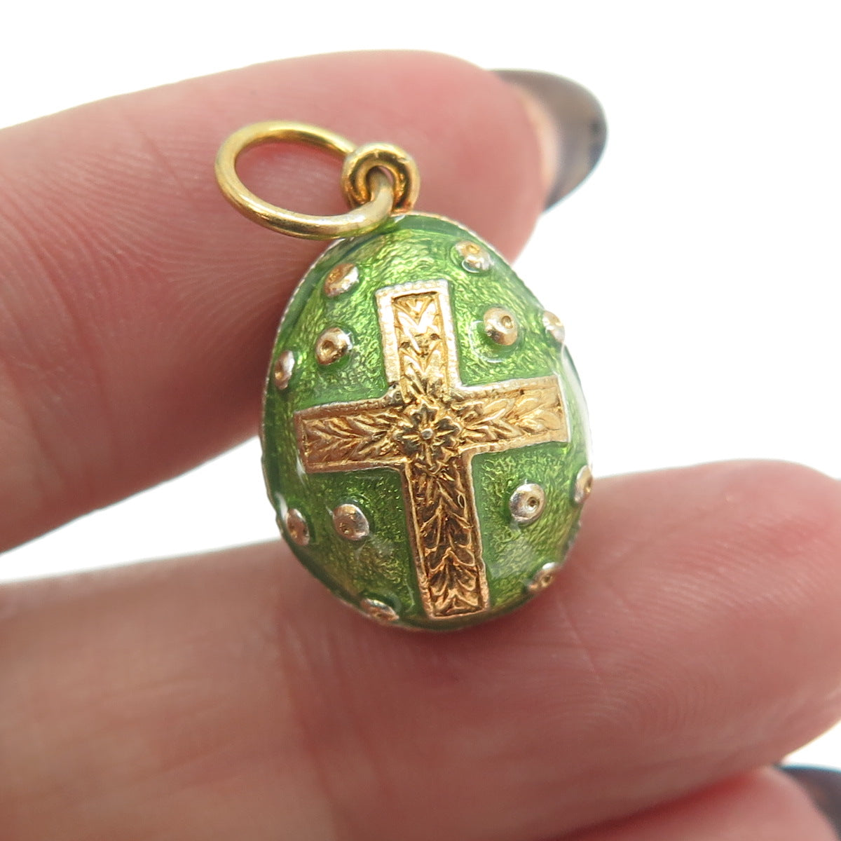 RAFKA Retired 925 Sterling Silver Vermeil Enamel Cross Easter Egg Charm Pendant