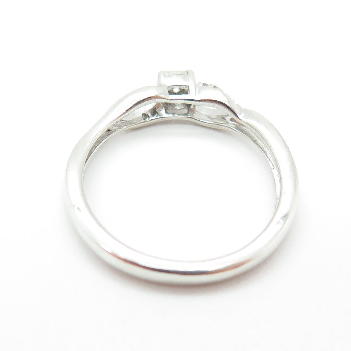 SUN 925 Sterling Silver Real Round-Cut Diamond Promise Ring Size 7