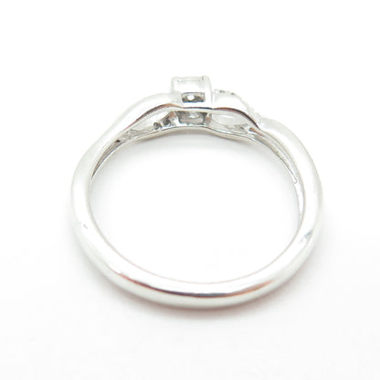 SUN 925 Sterling Silver Real Round-Cut Diamond Promise Ring Size 7