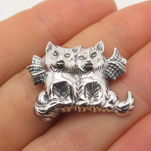 925 Sterling Silver Vintage Couple of Cats Pin Brooch