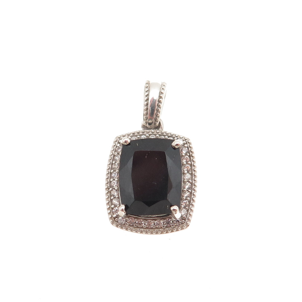 D'JOY Sterling Silver Vintage Real Black Spinel & White Topaz Mini Charm Pendant