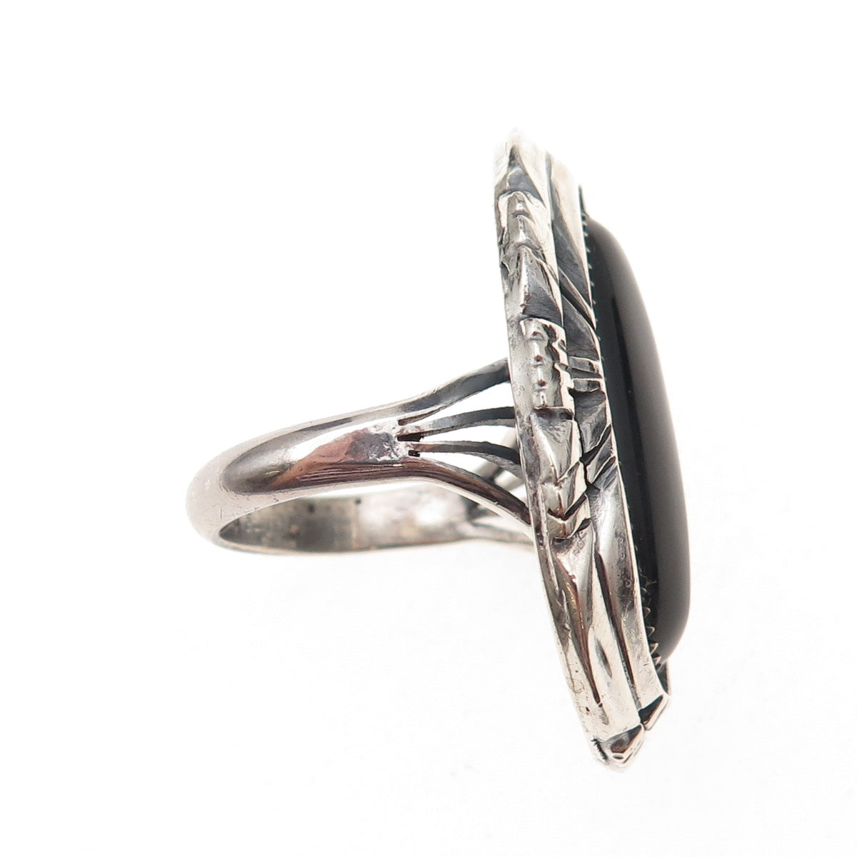 Old Pawn Sterling Silver Vintage Southwestern Black Onyx Tribal Ring Size 9.5