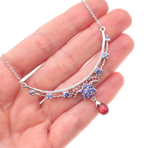 Chuck Clemency Sterling Silver Real Garnet Tanzanite & Topaz Chain Necklace 18"