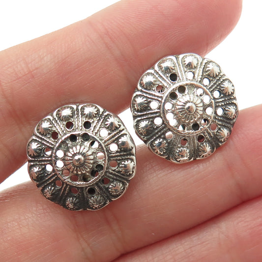 925 Sterling Silver Antique Art Deco Real Marcasite Floral Screw Back Earrings