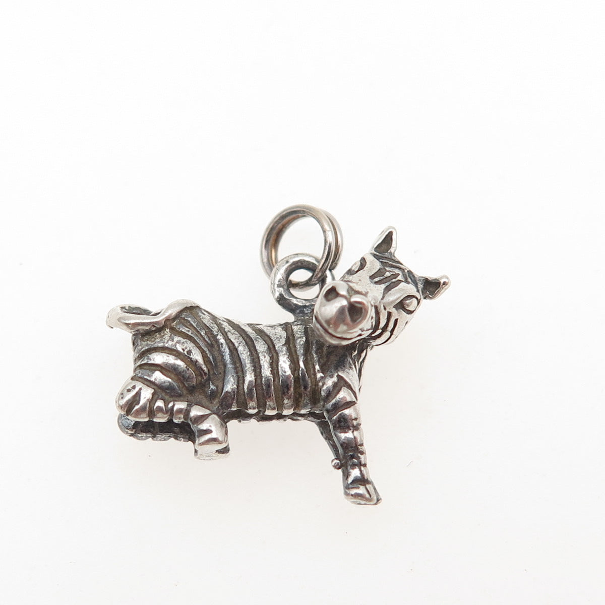 925 Sterling Silver Vintage Zebra Oxidized 3D Mini Charm Pendant