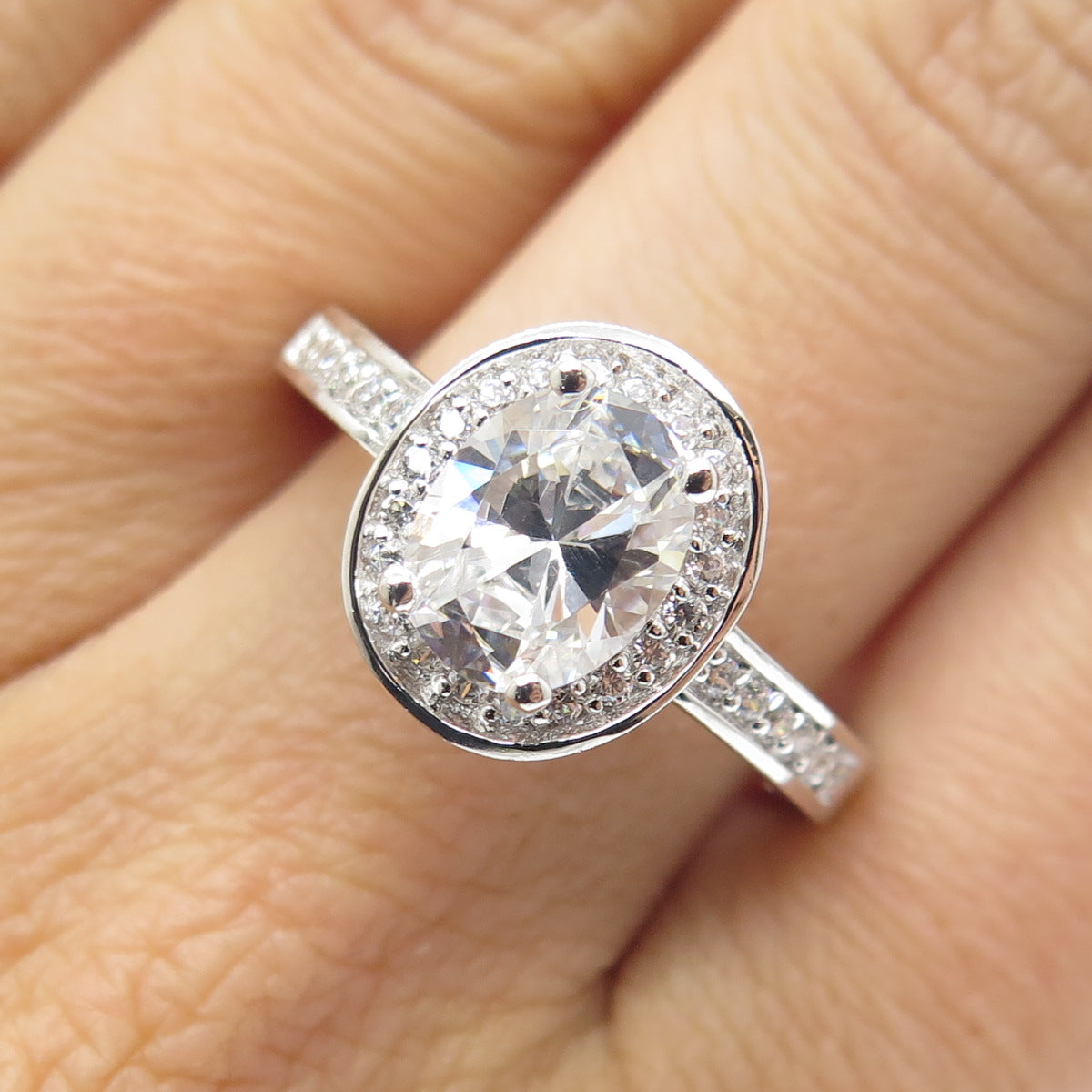 925 Sterling Silver Oval & Round-Cut C Z Promise Ring Size 10.25