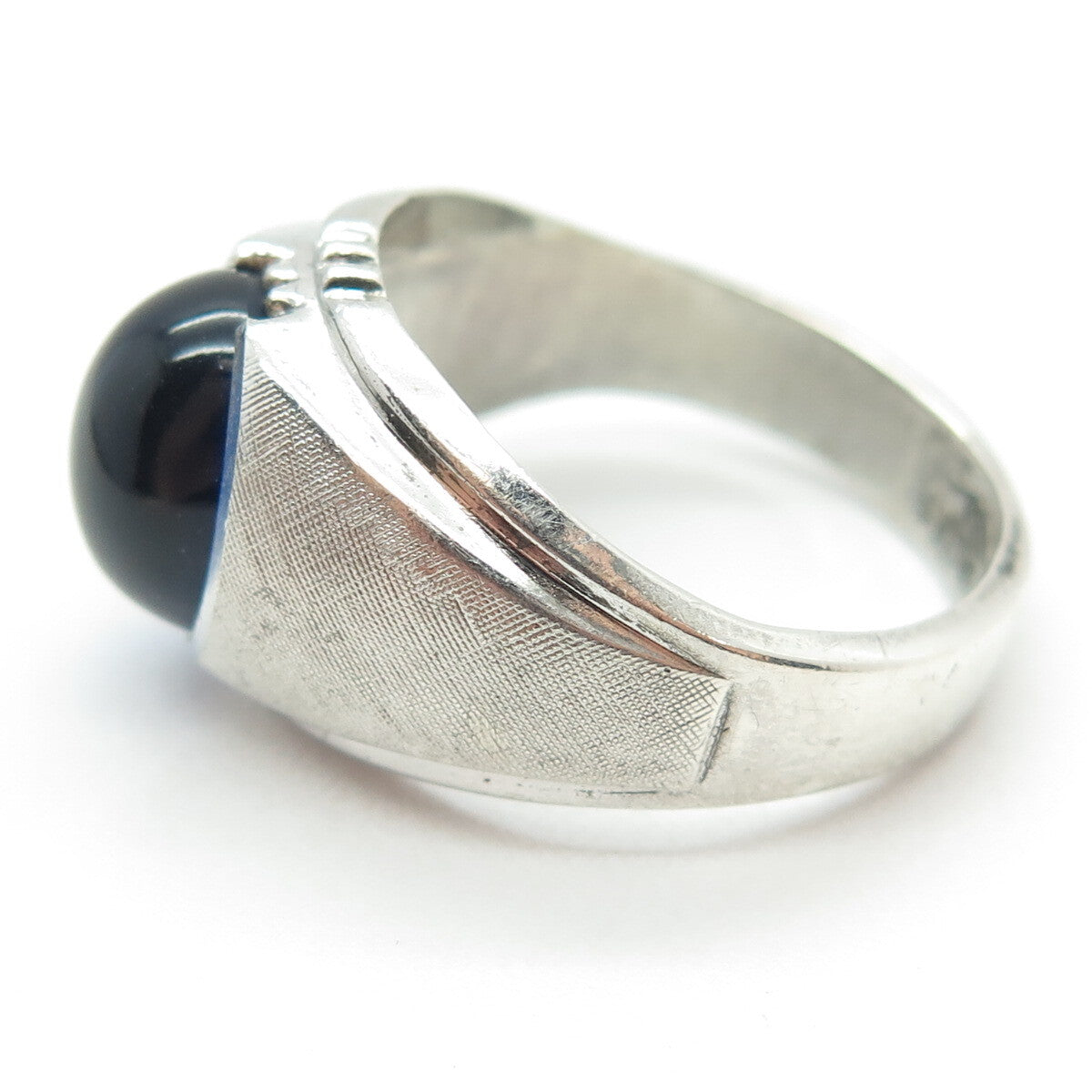 CLARK & COOMBS 925 Sterling Silver Antique Art Deco Blue Glass Ring Size 11.75