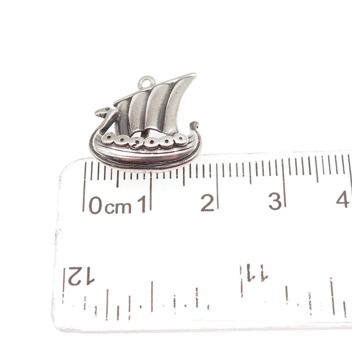 925 Sterling Silver Vintage Denmark Viking Ship Oxidized Mini Charm Pendant