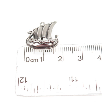 925 Sterling Silver Vintage Denmark Viking Ship Oxidized Mini Charm Pendant
