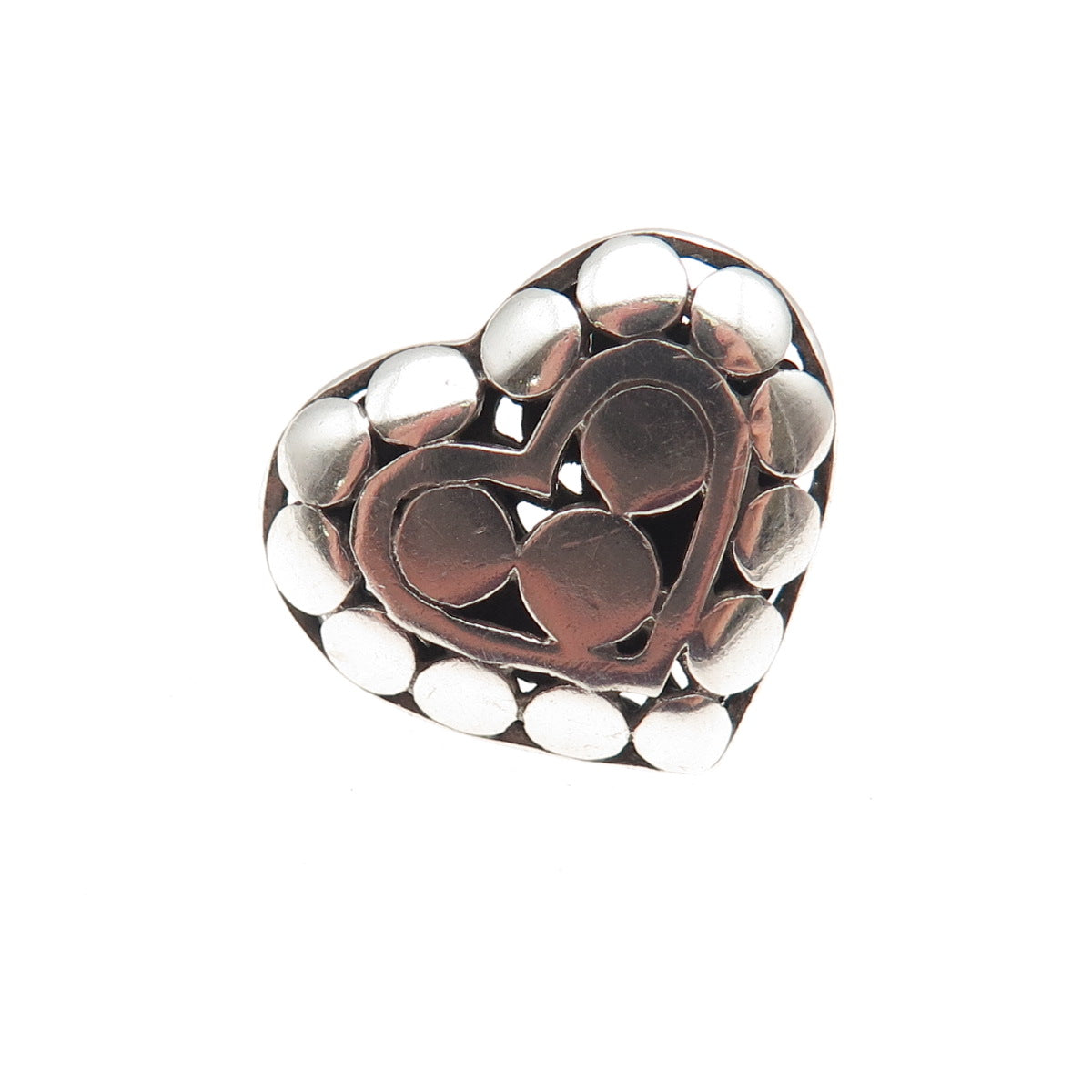 John Hardy 925 Sterling Silver Vintage Heart Dotted Tie Tack / Lapel Pin
