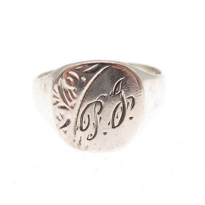 925 Sterling Silver Vintage England Engraved PG Mono Signet Ring Size 9.75