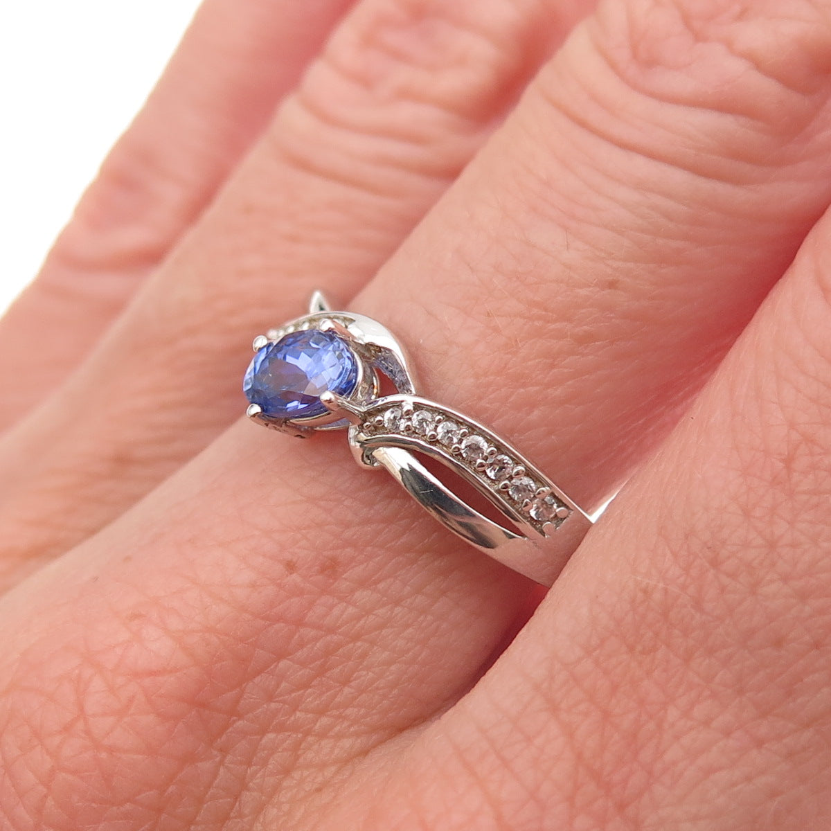 Chuck Clemency 925 Sterling Silver Real Tanzanite & White Topaz Ring Size 8.25