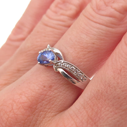 Chuck Clemency 925 Sterling Silver Real Tanzanite & White Topaz Ring Size 8.25