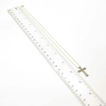 HAN 925 Sterling Silver Gold Plated Real Diamond Cross Cable Chain Necklace 18"