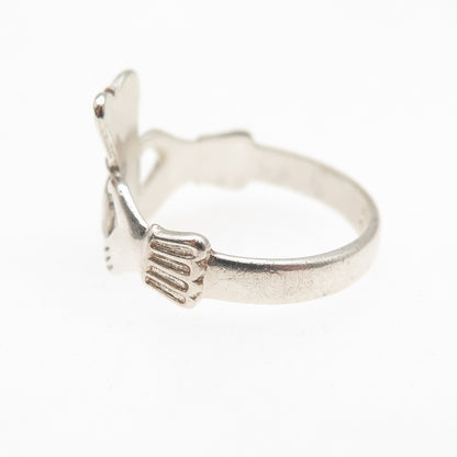 Beau 925 Sterling Silver Vintage Irish Claddagh Oxidized Ring Size 5