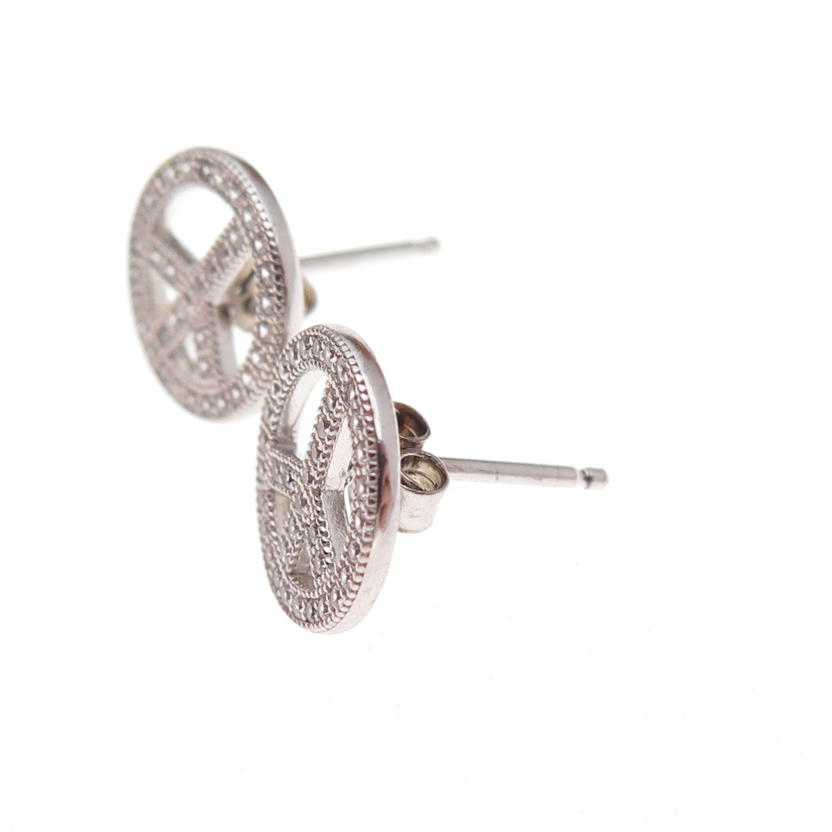 925 Sterling Silver Round-Cut C Z Peace Symbol Stud Earrings
