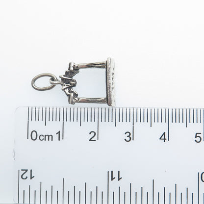 925 Sterling Silver Vintage Liberty Bell Arch Oxidized Minimalist Charm Pendant