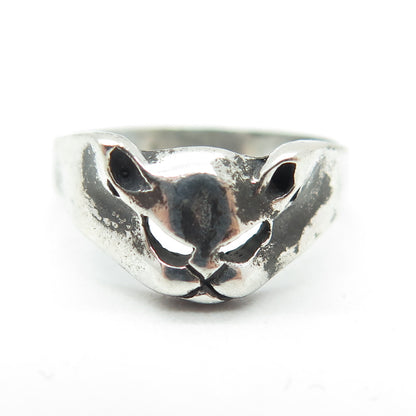 925 Sterling Silver Vintage Cat Oxidized Ring Size 6.5