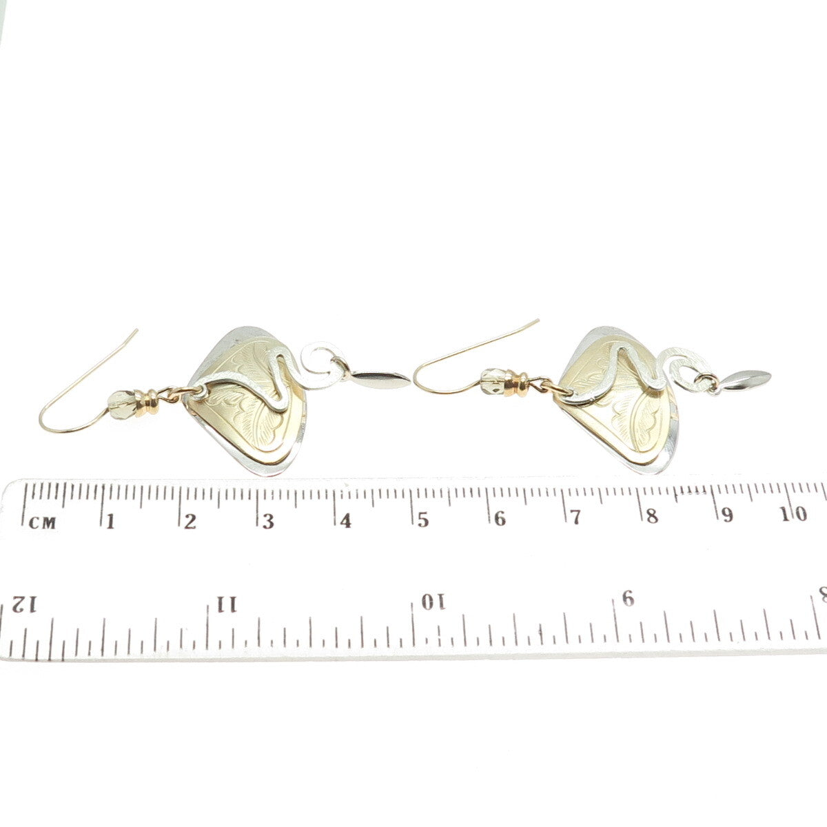 925 Sterling Silver & 14K Gold Filled Vintage Modernist Floral Dangling Earrings