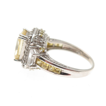 925 Sterling Silver Canary & White C Z Bohemian Ring Size 5.75