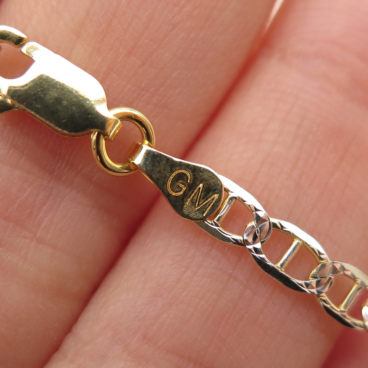 P. LUX 925 Sterling Silver Gold Plated Italy Anchor Mariner Link Bracelet 8"