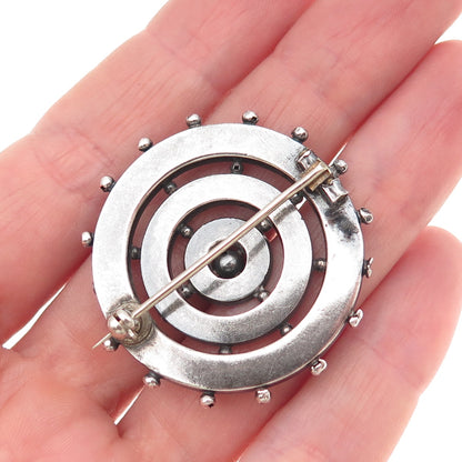 925 Sterling Silver Antique Victorian Engraved Floral Wheel Oxidized Pin Brooch