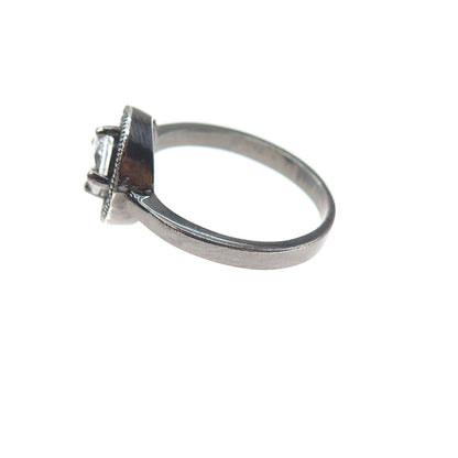 925 Sterling Silver Black Rhodium Round-Cut C Z Engagement Ring Size 7.25
