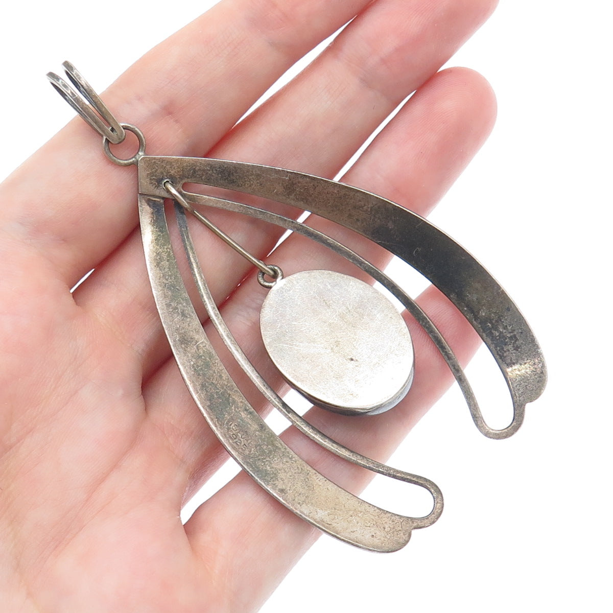 925 Sterling Silver Vintage Israel Real Eilate Modernist Oxidized Pendant