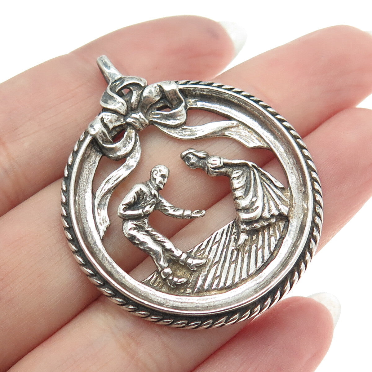 925 Sterling Silver Antique Art Deco Dancing Couple Storyteller Pendant