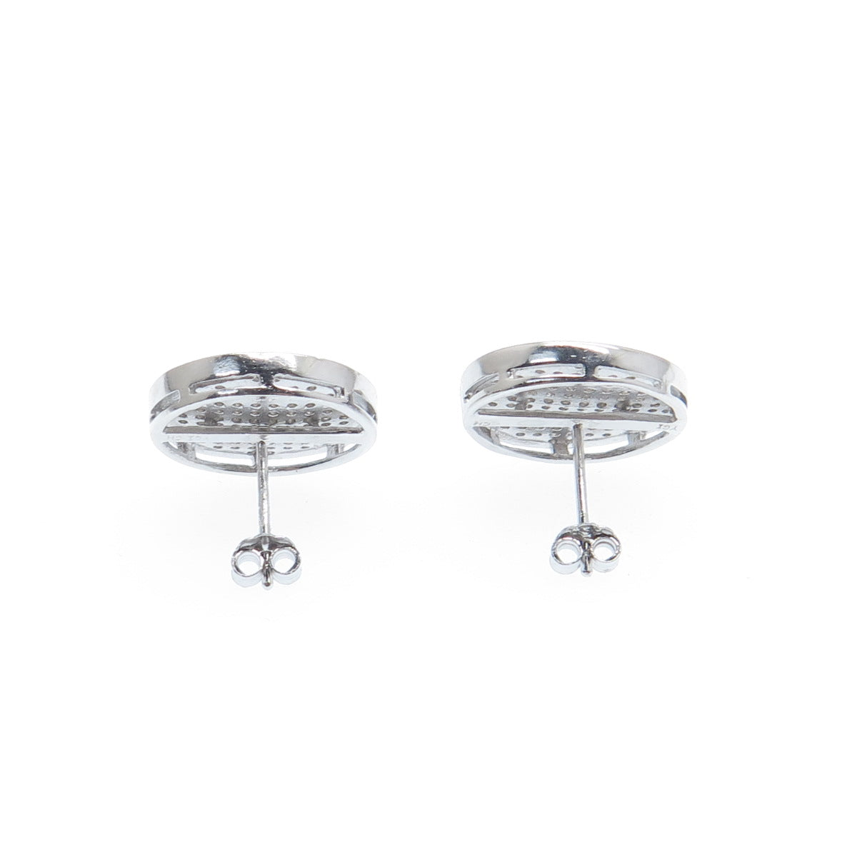 925 Sterling Silver Round-Cut C Z Sparkle Disc Stud Earrings